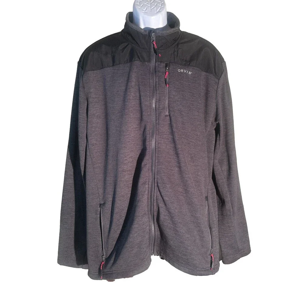 Orvis Full Zip Men’s 2XL Light‎ Gray Black Fleece Jacket